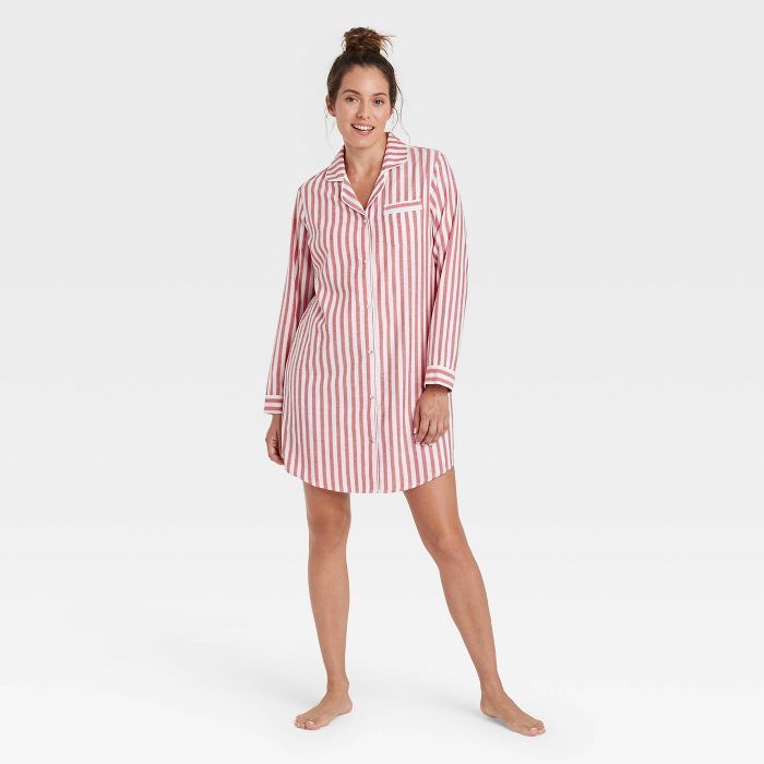 Women's Perfectly Cozy Striped Flannel Nightgown - Stars Above™ White | Target