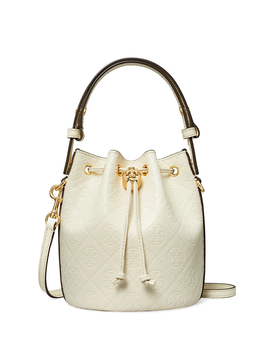 Women's Mini T Monogram Leather Bucket Bag - Light Cream | Saks Fifth Avenue