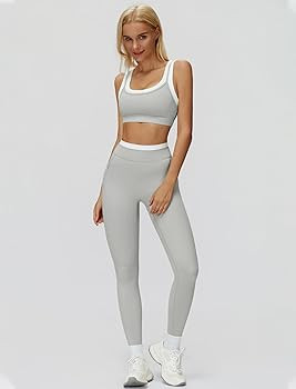 Women 2 Piece Workout U Back Color Block Sports Bra High Waist Active Leggings Yoga Pilates Outfi... | Amazon (US)