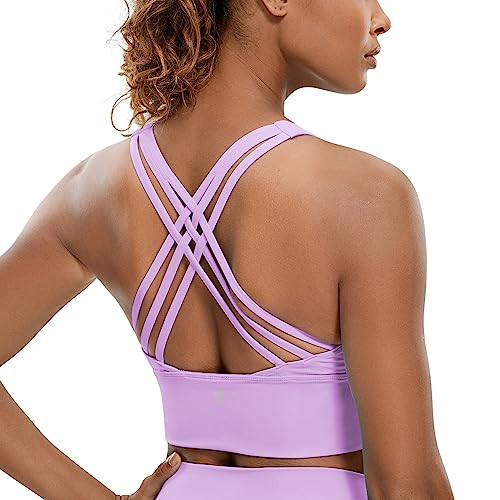CRZ YOGA Strappy Longline Sports Bras for Women - Wirefree Padded Criss Cross Yoga Bras Cropped Tank Tops Lilac X-Large | Amazon (US)