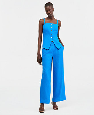 Women's Linen-Blend Wide-Leg Pants | Macy's