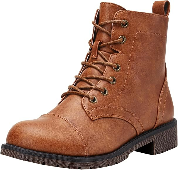 Vepose Women's Ankle Boots Low Heel Lace up Fashion Combat Booties | Amazon (US)