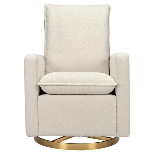 Babyletto Cali Modern Classic Cream Boucle Gold Base Pillowback Swivel Glider | Kathy Kuo Home