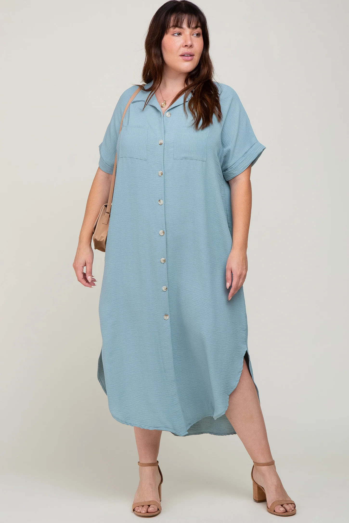 Forest Green Button Down Hi Low Plus Maxi Dress | PinkBlush Maternity