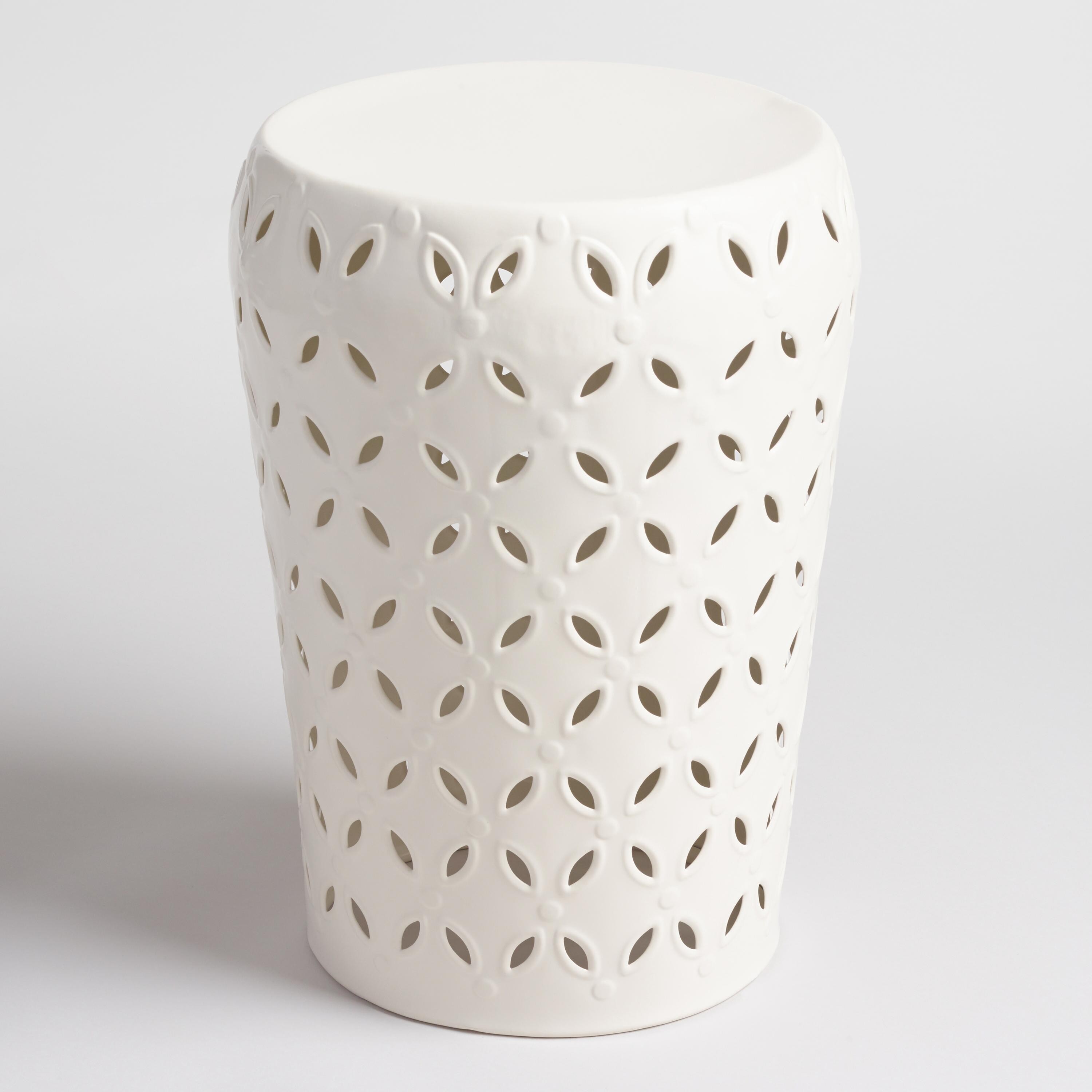 White Punched Metal Lili Drum Stool | World Market