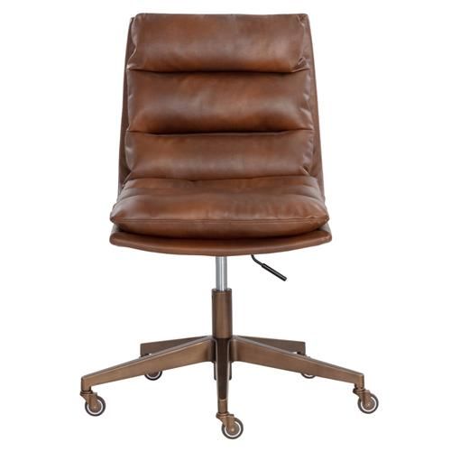 Sunpan Stinson Bravo Brown Upholstered Antique Brass Steel Executive Office Chair | Kathy Kuo Home