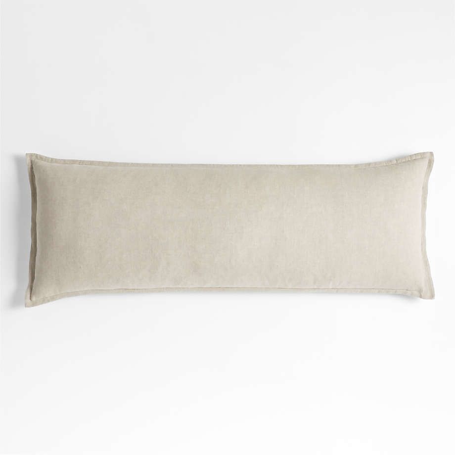 Warm Natural Belgian Flax Linen 54"x20" Body Pillow with Feather Insert | Crate & Barrel