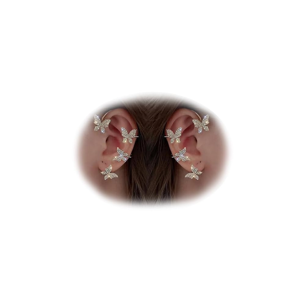 Butterfly Ear Cuffs Rhinestone Butterfly Ear Cuff for Women Ear Cuffs Non Piercing Gold Ear Cuff ... | Amazon (US)