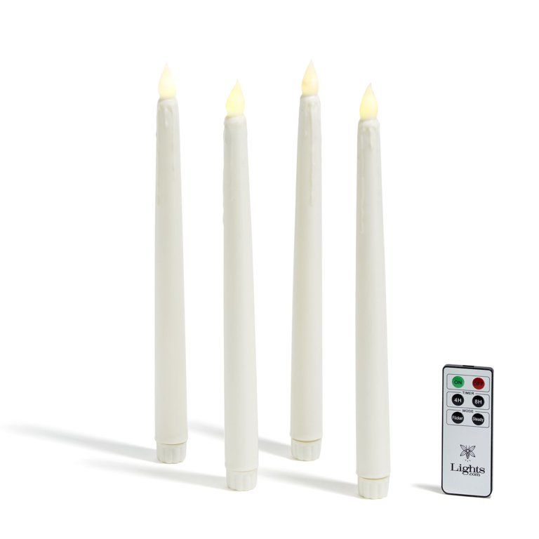LampLust Ivory 10" Drip Effect Wax Flameless Taper Candles, Set of 4 - Classic Faux Flame Candles... | Walmart (US)