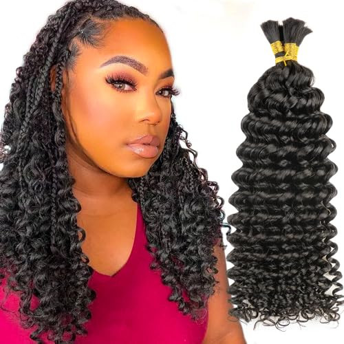 Niawigs Brazilian Human Bulk Braiding Hair Deep Curly No Weft Human Hair for Braiding 100 Percent Human Hair for Bohemian Kontless Natural Black 100 Gram Per Bundle (22 Inch, Deep Curly) | Amazon (US)
