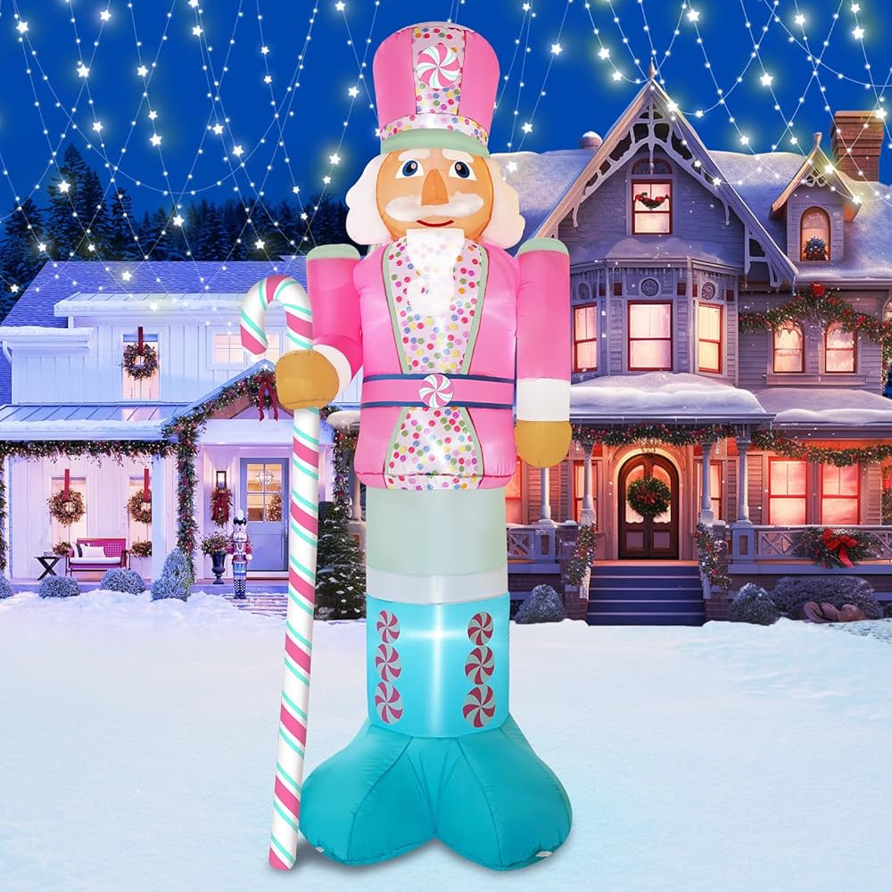 10FT Christmas Inflatables Pink Nutcracker Hold Candy Cane, Christmas Blow up Yard Decoration Inf... | Amazon (US)