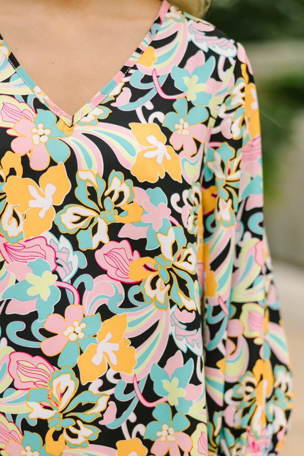 Clear Love Black Floral Bubble Sleeve Dress | The Mint Julep Boutique