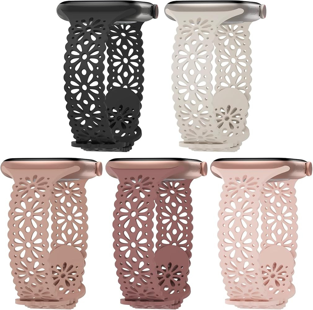 5 Pack Slim Lace Silicone Compatible for Apple Watch Band 38mm 40mm 41mm 42mm 44mm 45mm 46mm 49mm... | Amazon (US)