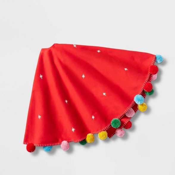 48in Faux Wool Snowflakes Tree Skirt with Pompoms Red  - Wondershop&#8482; | Target