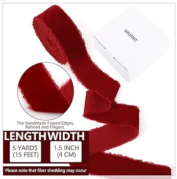 Red Velvet Ribbon 1 1/2 Inch 5 Yards Frayed Edge Velvet Ribbon for Christmas Tree Gift Wrapping F... | Amazon (US)