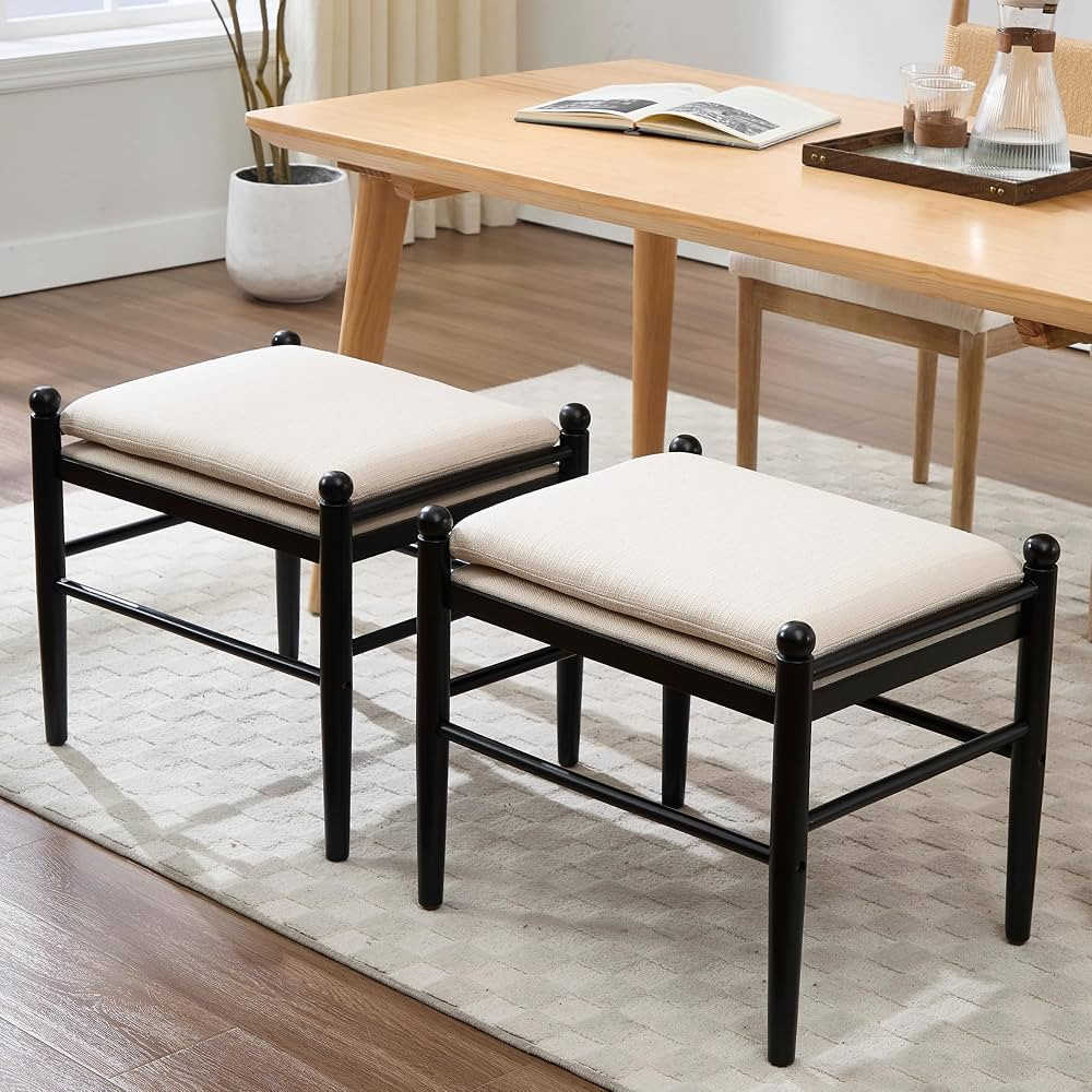 Ottoman Footrest,19 Inch Modern Linen Upholstered Bench Dining Room Chairs for Bedroom/Living Roo... | Amazon (US)