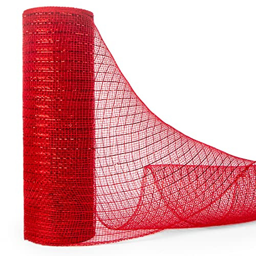Ribbli Red Metallic Mesh Ribbon,10 inch x 30 feet(10Yard), Red with Red Foil, Mesh Ribbon for Wreaths Swags and Christmas Tree Decoration | Amazon (US)