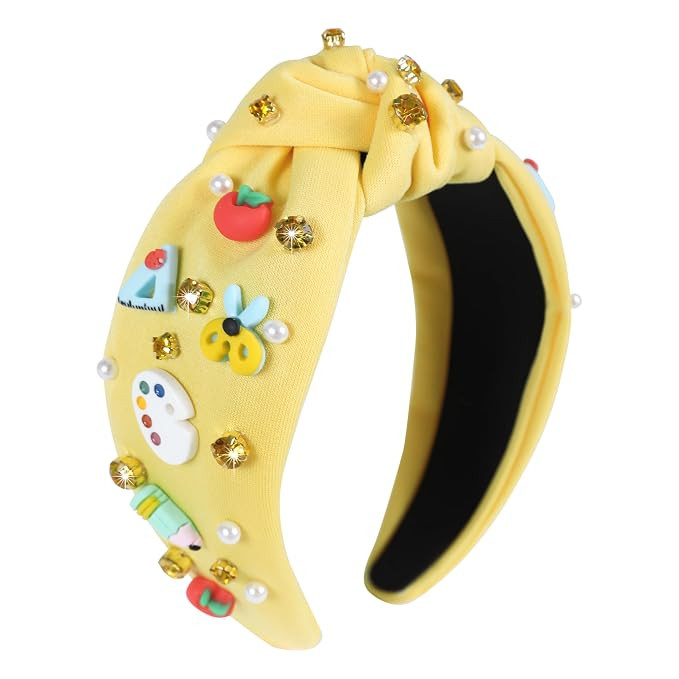 Teacher Jeweled Headband for Women Girls Back to School Knotted Headband Fancy Apple Ruler Pencil... | Amazon (US)