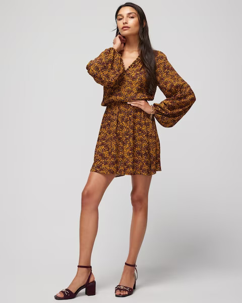 Long-Sleeve Smocked Waist Blouson Dress | White House Black Market