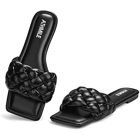 FITORY Womens Flat Sandals Fashion Round Open Toe Slip On Slides with Braided Strap Slippers for ... | Amazon (US)