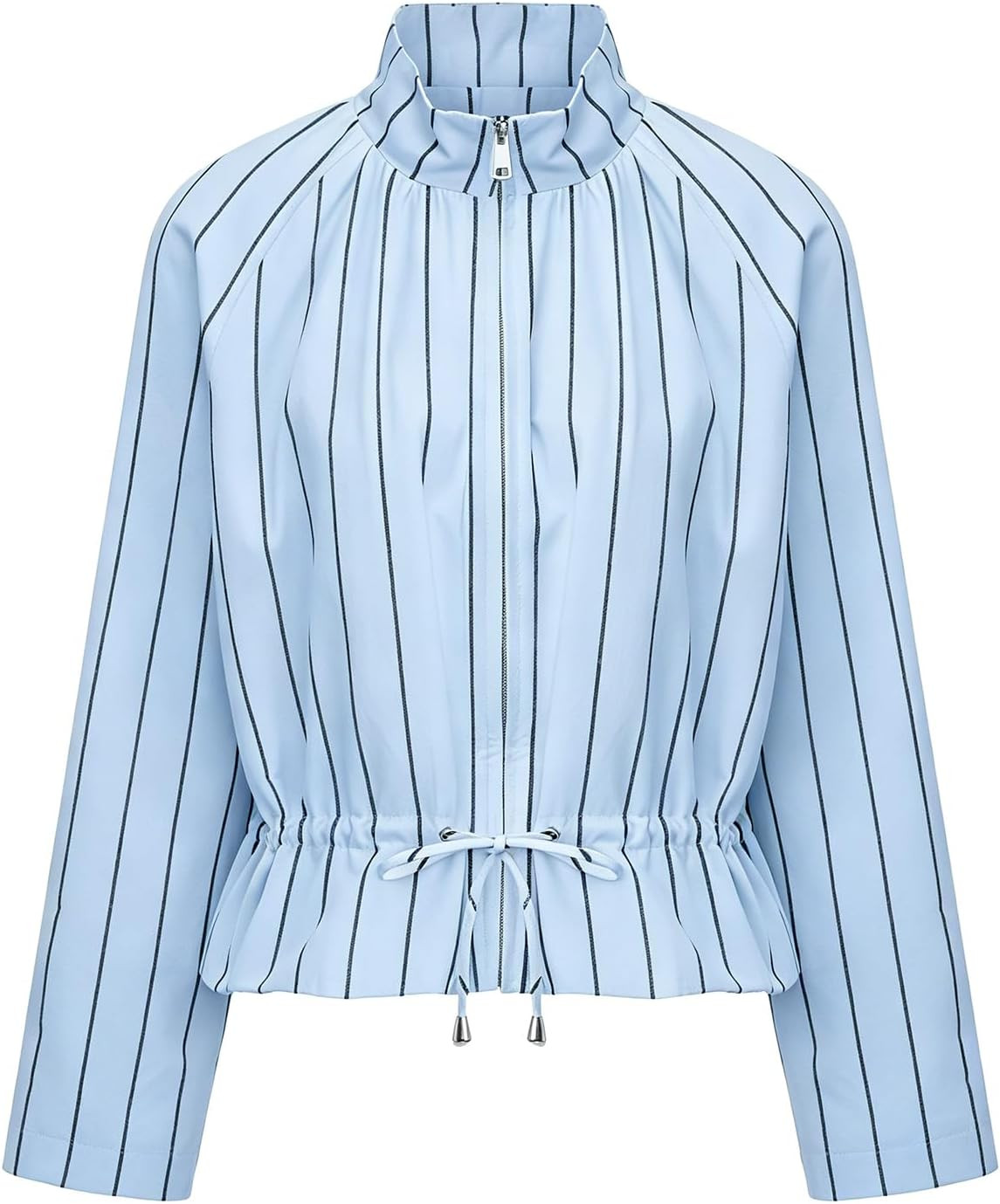 HOULENGS Womens Funnel Neck Jackets Striped Lightweight Cropped Jacket | Amazon (US)