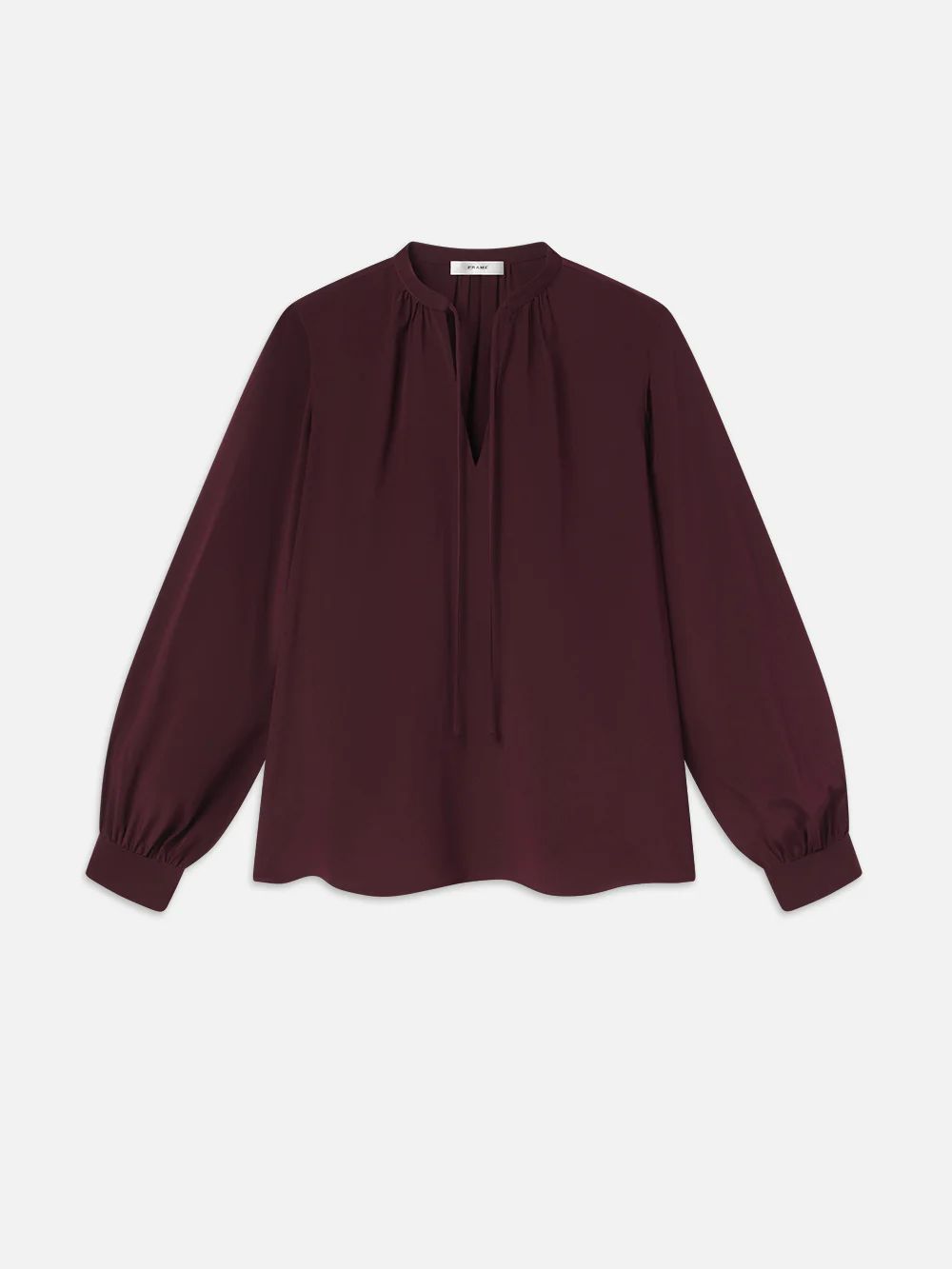 Shirred Tie Front Blouse  in  Wine | Frame Denim