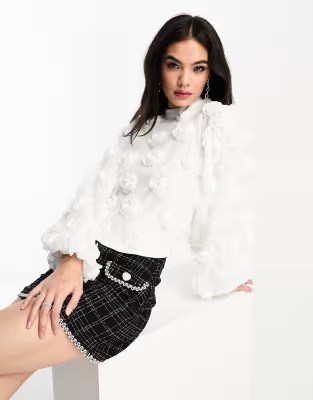 Dream Sister Jane rosette oversized blouse in ivory - part of a set | ASOS (Global)