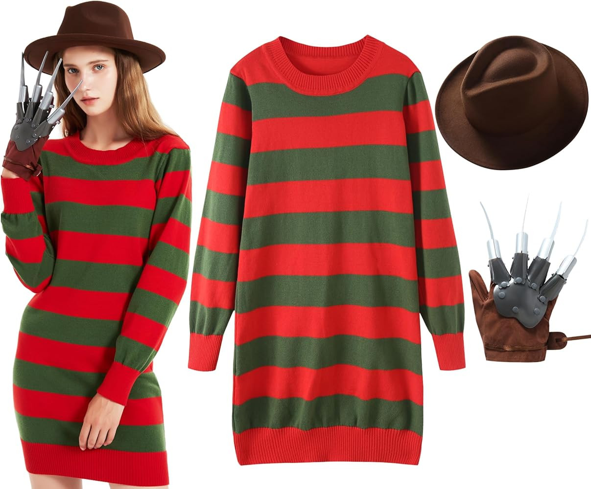 eforpretty Halloween Costume for Women Knitted Sweater Dress with Brown Hat and Leather Glove Set | Amazon (US)