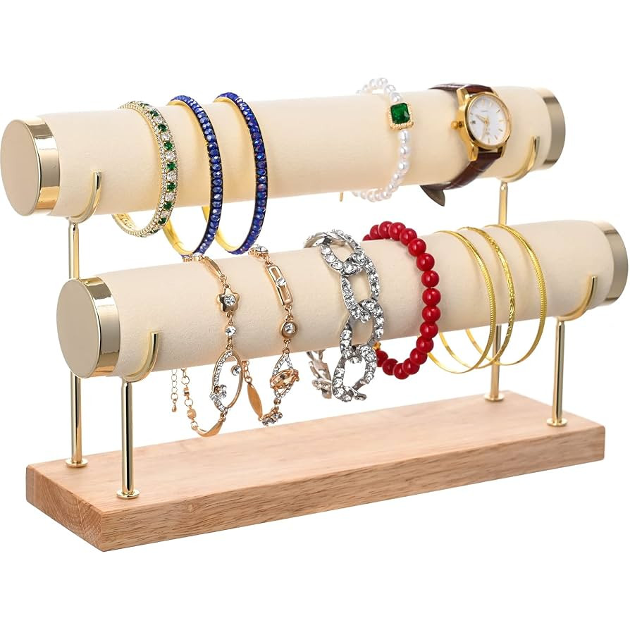 White Bangle Display Holder with T-bar Two Tier Bracelet Stand Storage Towers for Jewelry Organiz... | Amazon (US)