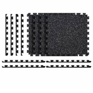 Black with Blue White Flecks 20.5 in. x 20.5 in. x 0.47 in. Rubber-Tec Reversible Gym Flooring (1... | The Home Depot