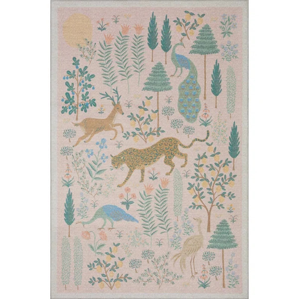 Rifle Paper Co. x Loloi Menagerie MEN-01 Les Fauves Blush Rug | Wayfair North America