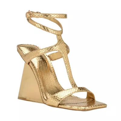 GUESS Women's Bacio Wedge Dress Sandals, Gold, 8.5M | Belk