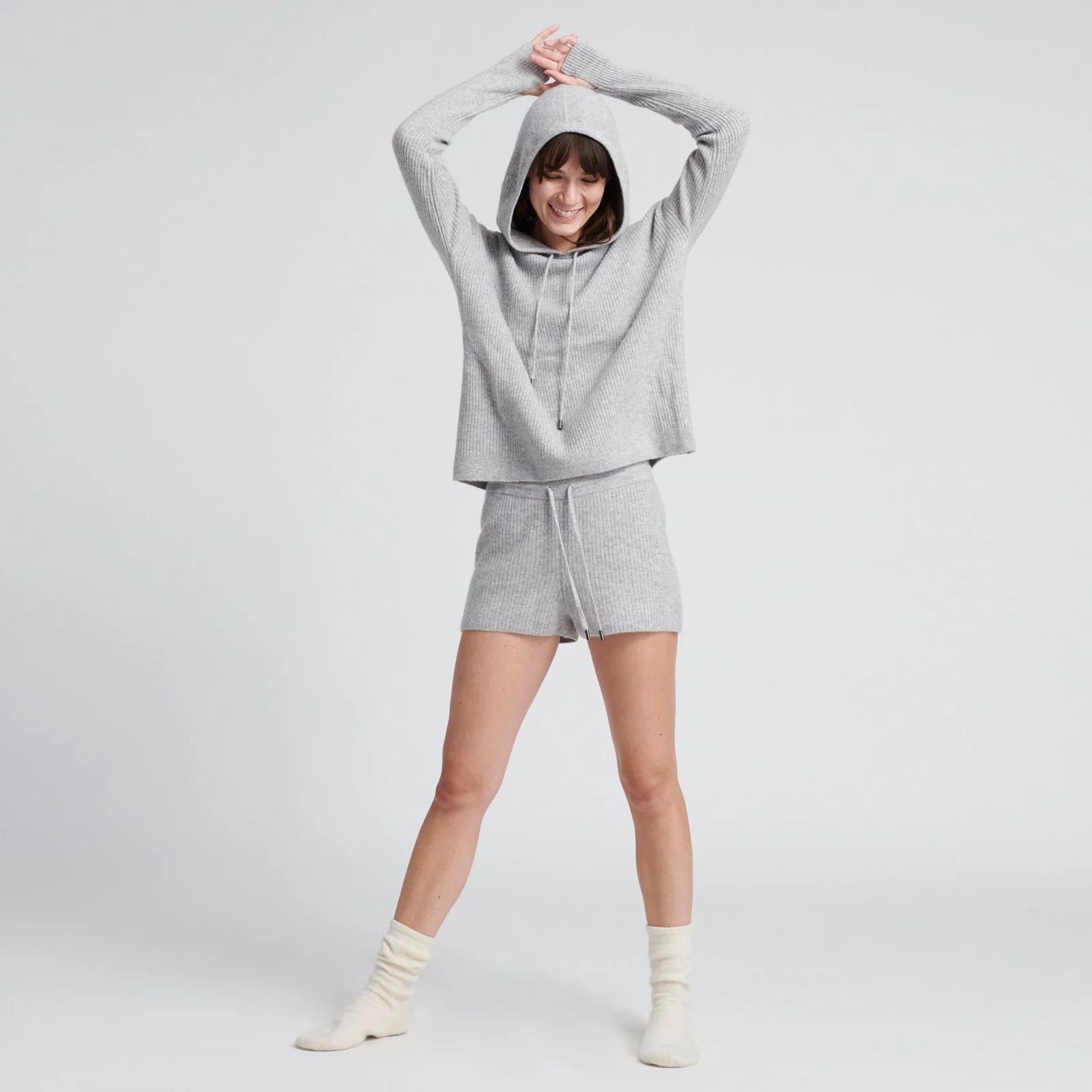 Luxe Cashmere Ribbed Shorts in Cement | Naadam