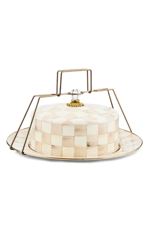 MACKENZIE CHILDS Mocha Check Enameled Steel Cake Carrier at Nordstrom | Nordstrom
