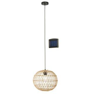 Hampton Bay Ashville 1-Light Brown Rattan LED Outdoor Solar Pendant Light with Remote Solar Panel... | The Home Depot