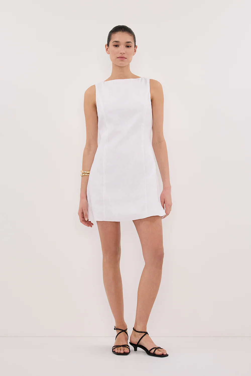 LACY WHITE SLEEVELESS LINEN MINI DRESS | DISSH