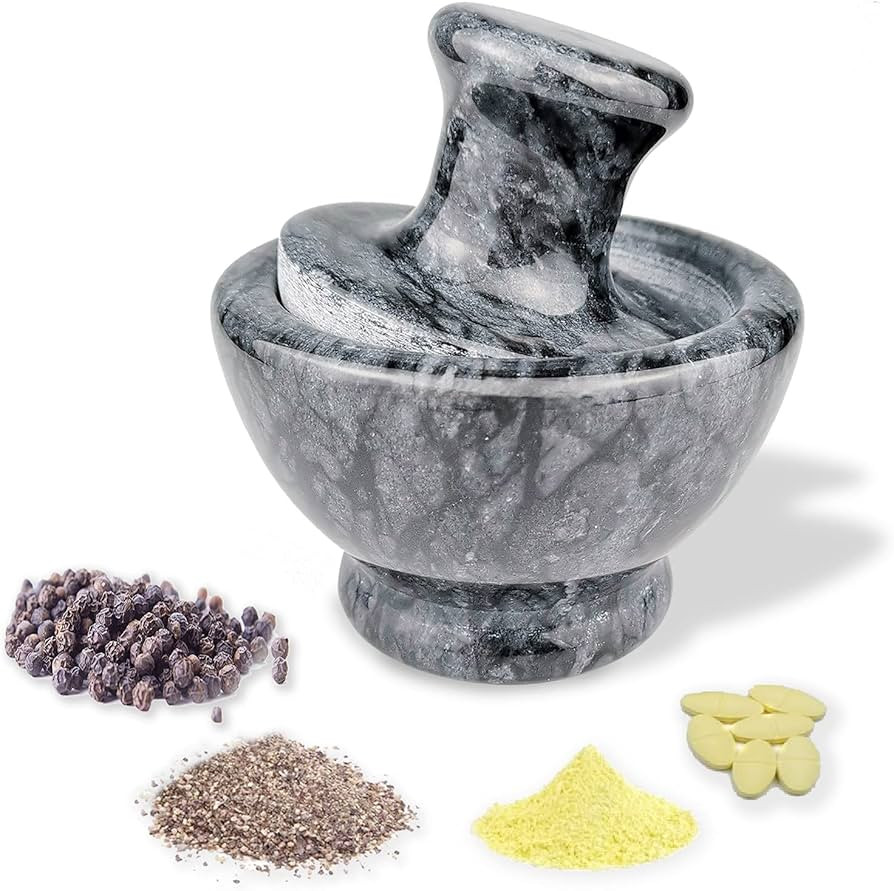 Marble Mortar and Pestle Set, Pill Crusher and Spice Stone Grinder, 3.7 Inch, 1/2 Cup, Grinding i... | Amazon (US)