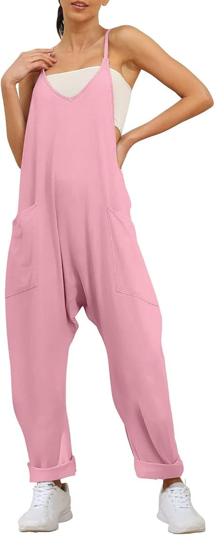 AUTOMET Jumpsuits for Women Casual Summer Rompers Sleeveless Loose Spaghetti Strap Baggy Overalls Ju | Amazon (US)