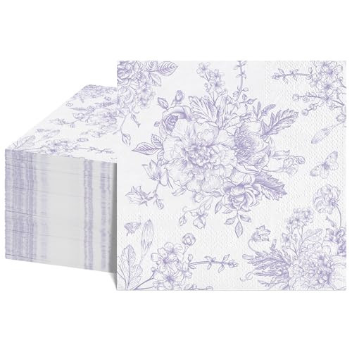 NatNarr 100 Pcs Floral Napkins, Light Purple Toile Napkins Vintage Flower Butterfly Design Chinoiserie Decorative for Decoupage, Bridal Baby Shower, Wedding, Tea Party | Amazon (US)