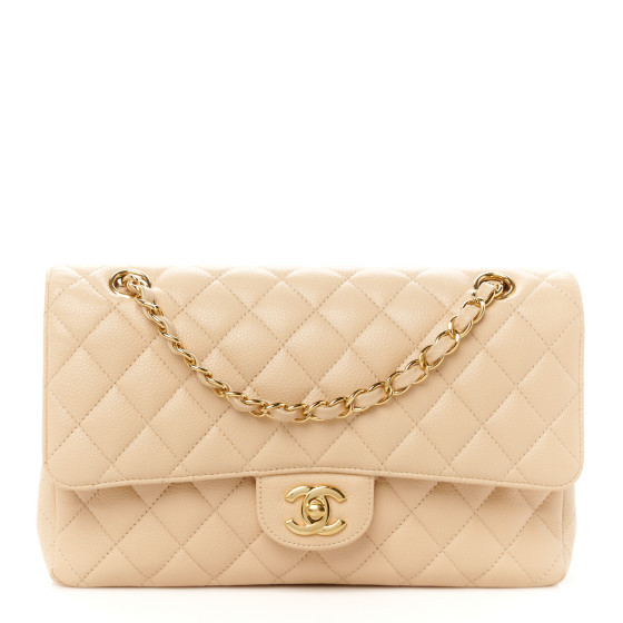 Caviar Quilted Medium Double Flap Light Beige | FASHIONPHILE (US)