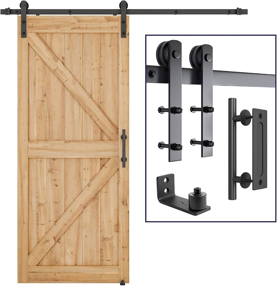 SMARTSTANDARD 6.8 FT Heavy Duty Sturdy Sliding Barn Door Hardware Kit, Black, (Whole Set Includes... | Amazon (US)