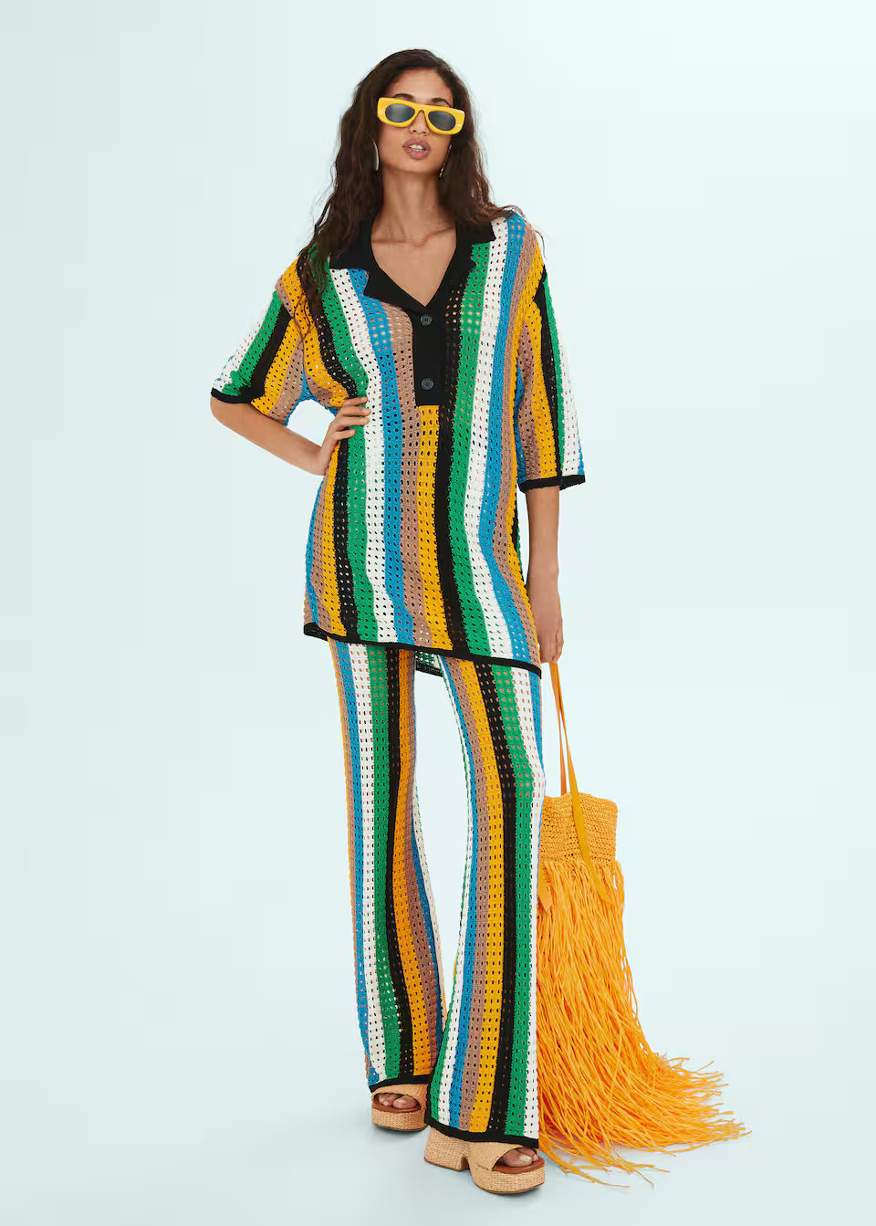 Bicolor openwork polo shirt -  Women | Mango USA | MANGO (US)