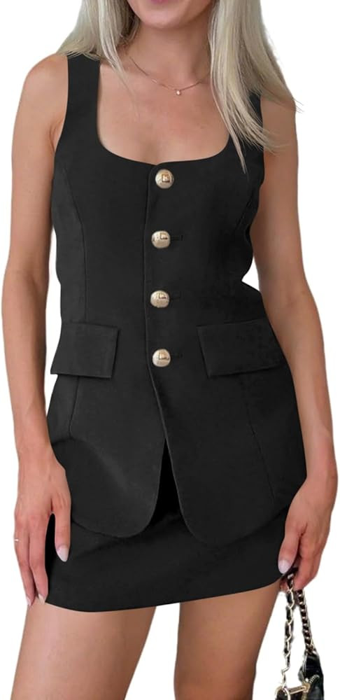 Cicy Bell Womens Summer 2 Piece Outfits Sleeveless Scoop Neck Fitted Blazer Vest Matching Set Min... | Amazon (US)