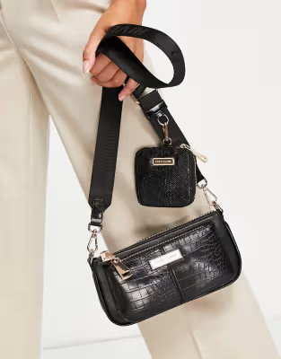 River Island croc double pouchette bag in black | ASOS (Global)