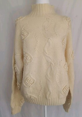 Vintage All Week Long Bauble Mock Turtleneck Wool Cream Knit Sweater Size Large | eBay CA