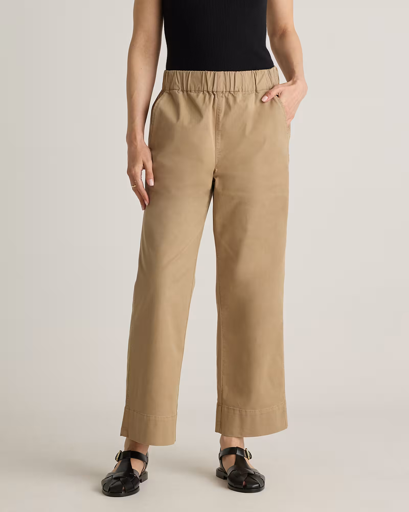 Organic Stretch Cotton Wide Leg Chino Pants in Light Khaki | Quince