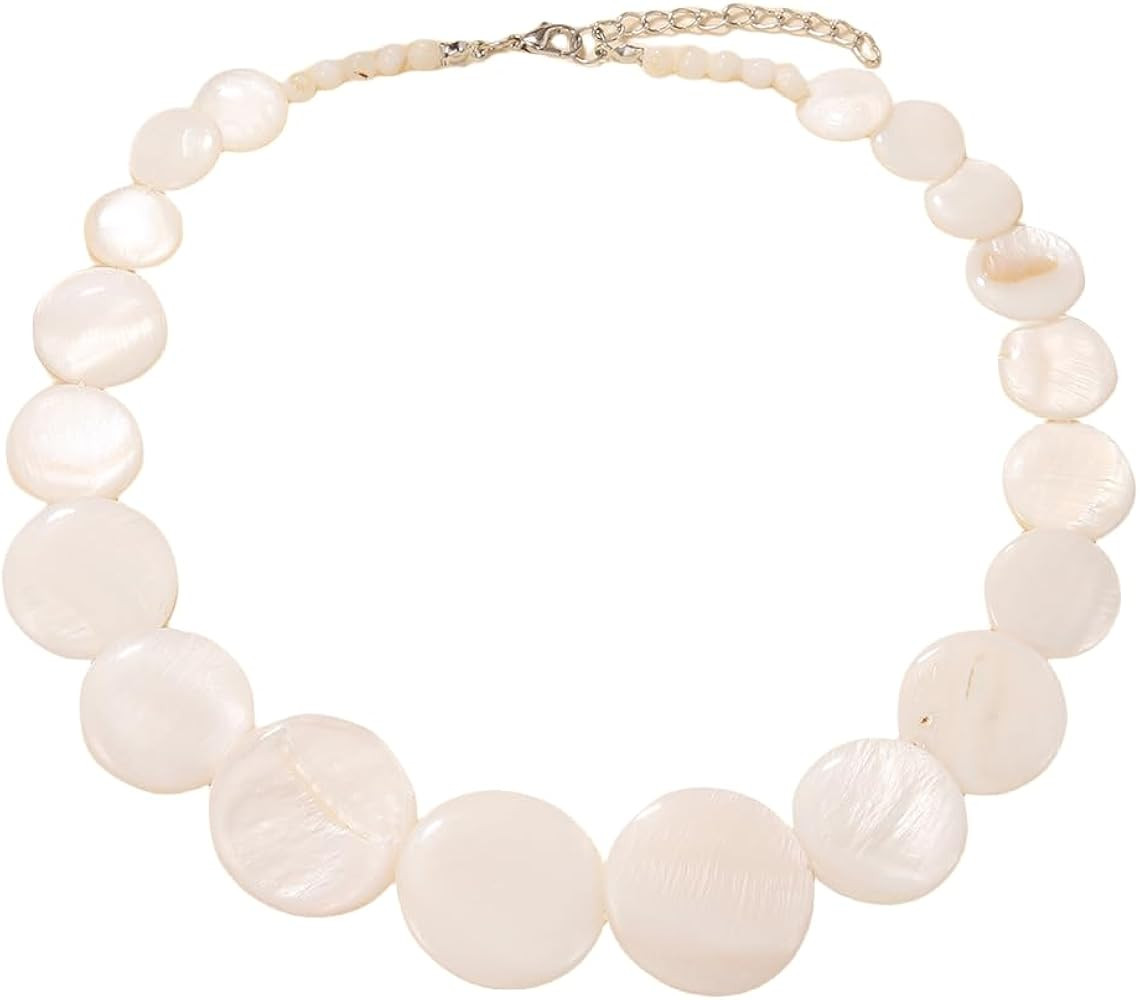 Bohemian Handmade Round Shell Pendant Crystal Heishi Surfer Chain Choker Necklace Summer Beach Je... | Amazon (US)