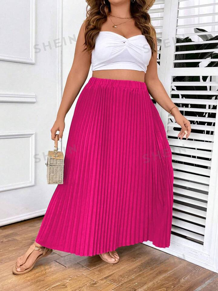 SHEIN LUNE Casual Eenkleurig Grote maat rok Geplooide | SHEIN