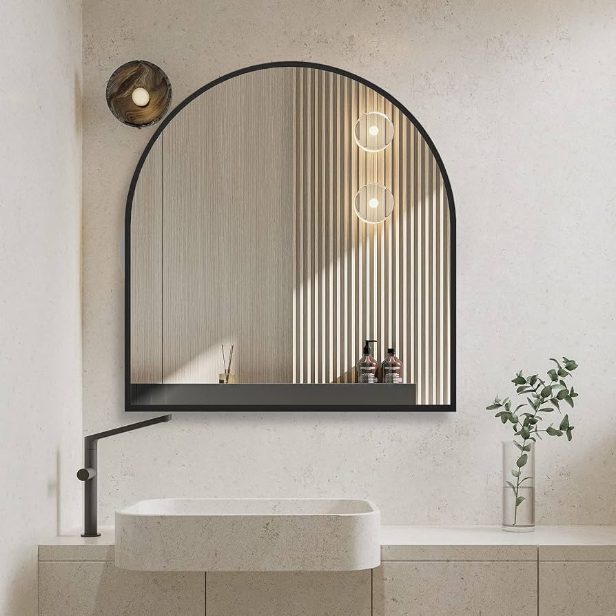 CISTEROMAN Arched Mirror, 33.5" x 31.5", Black Metal Frame Mirror, Wall Decorative Mirror, Entryw... | Amazon (US)