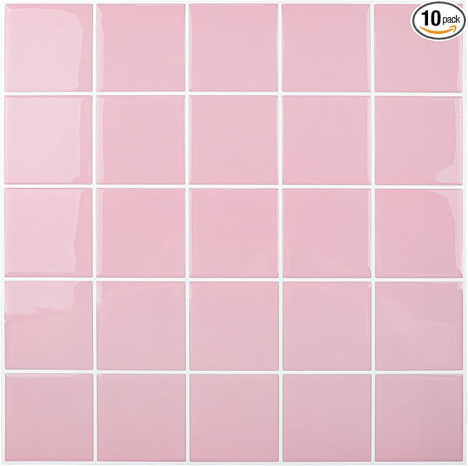 HOMEART Pink Peel and Stick Backsplash Square Tile, 3D Self Adhesive Stick on Backsplash Wall Til... | Amazon (US)